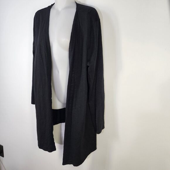 Chicos The Ultimate Tee Cardigan Size 2 Large Open Front Cotton Slub Knit Black - Picture 4 of 10